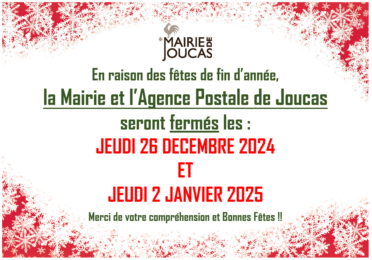 FERMETURE FIN D’ANNEE MAIRIE ET AGENCE POSTALE