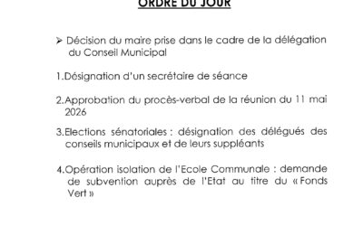 Ordre du jour : Vendredi 5 juin 2026