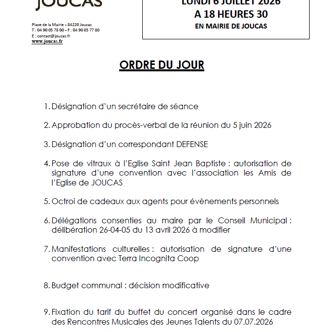 ORDRE DU JOUR : Lundi 6 juillet
