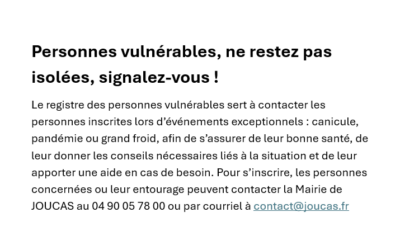 Personnes vulnérables, ne restez pas isolées, signalez-vous !